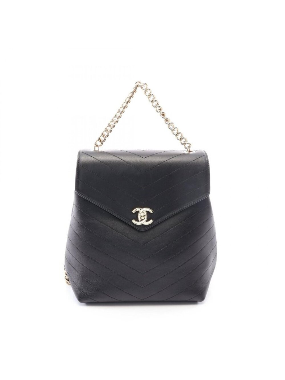 Chanel Backpack V-stitch Black Leather Chevron Chain